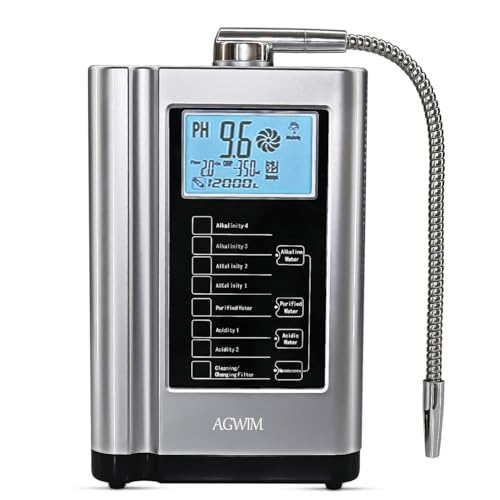 AGWIM Alkaline Water Ionizer Machine 729, Built-in a Filter, Produces pH 4-10.5 Water, 7 Water Settings, Up to -570mV OR