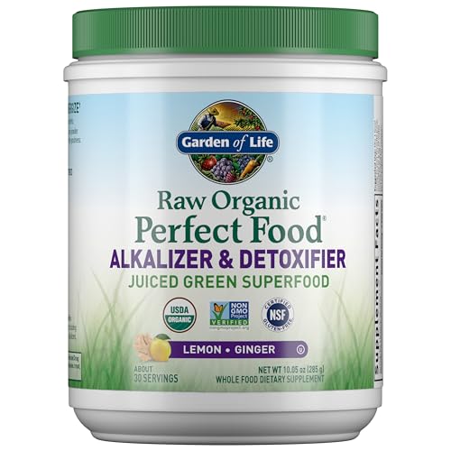 Garden of Life Raw Organic Perfect Food Alkalizer & Detoxifier Juiced Greens Superfood Powder – Lemon Ginger, 30 Serving