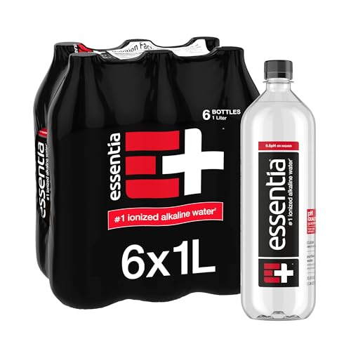 Essentia Bottled Water, 1 Liter, Pack of 6 Bottles; 99.9% Pure, Infused with Electrolytes for a Smooth Taste, pH 9.5 or