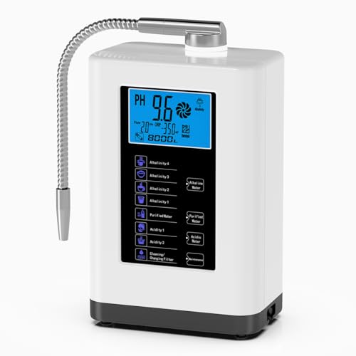 Curety Alkaline Water Ionizer Machine, Water Machine PH 4-10.5 for Alkaline & Acidic Water, 5 Titanium Plates, Up to -50