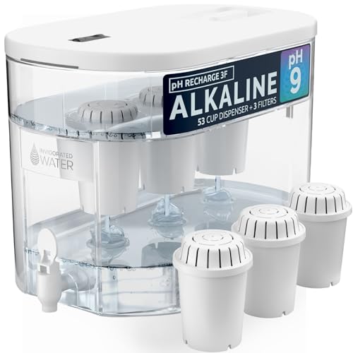 Invigorated Water – Alkaline Countertop Water Filter Dispenser, Large 52-Cup Capacity, Mineralized Alkaline Water, BPA-F